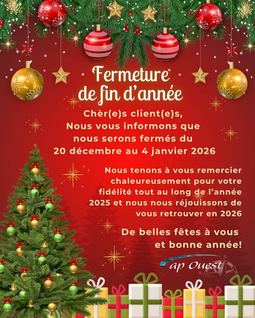 voeux fin année et horaires fermeture